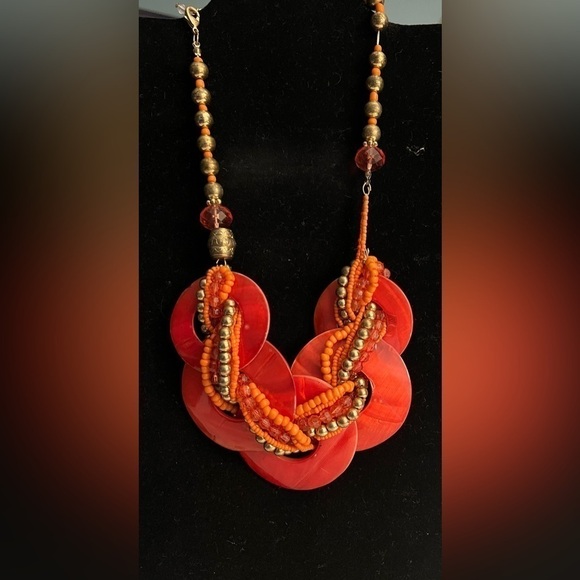 Shell Pearl Disc And Beaded Mini blings Hippie Boho Orange Necklace - Picture 6 of 7